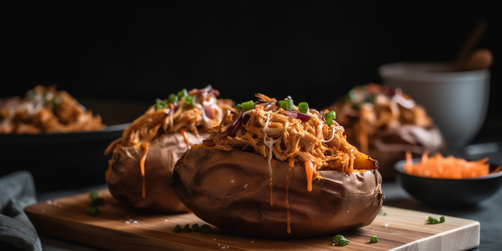 BBQ Pulled Pork Stuffed Sweet Potatoes